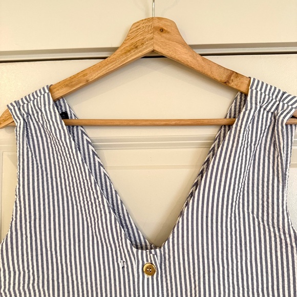 Zara Striped Sleeveless Jumpsuit w/ Button&Pockets, Adjustable Waist, Blue, Sz S - Picture 5 of 15